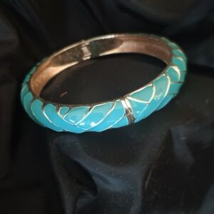 Aqua Blue Hinged Bangle Bracelet
